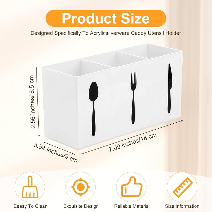 Cutlery Storage Organizer Silverware Caddy Utensil Holder Countertop Knife Spoon and Fork Organizer Kitchen 3 Section Tableware Storage Box Indoor Outdoor Party Tableware Holder (Black) (White)