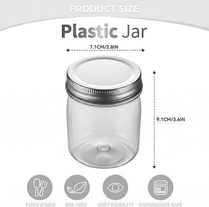 novelinks 8 oz Clear Plastic Jars with Airtight Lids, 8 Pack Plastic Mason Jars with Lids 8oz, Refillable Storage Slime Containers & Small Spice Jar for Kitchen Organization (8 Pack,Silver)