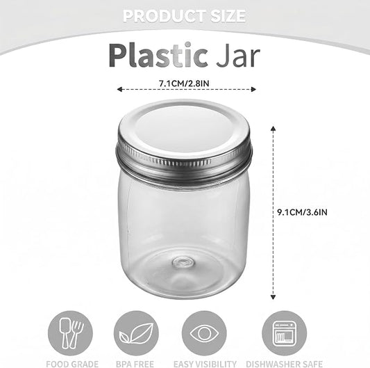 novelinks 8 oz Clear Plastic Jars with Airtight Lids, 32 Pack Plastic Mason Jars with Lids 8oz, Refillable Storage Slime Containers & Small Spice Jar for Kitchen Organization (32 Pack,Silver)