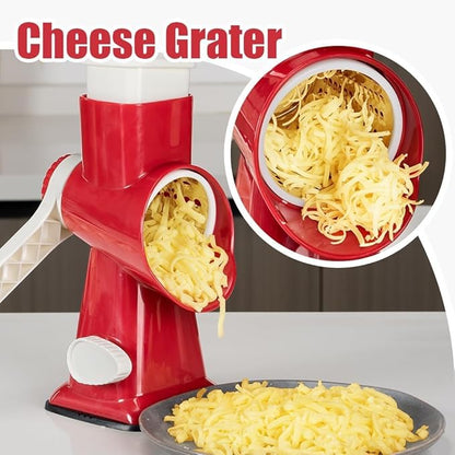 KEOUKE Rotary Cheese Grater Pro 6 in 1 - Shredder Crinkle Slicer Grinder Ice Shaver, Stable Suction, Time-saving Easy Use & Clean, Safe Morden Kitchen Tool for Cheese, Vegetable, Nuts, Chocolate