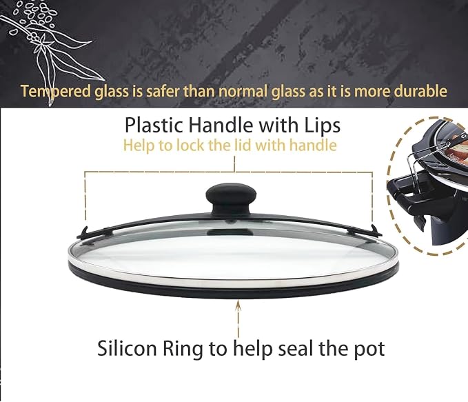 Oval Glass Lid Replacement for 6 Quart Hamilton Beach Slow Cooker, Compatible with Models 33969A 33861 33261 33866, Tempered Glass Crock Pot Lid with Heat-Resistant Handle