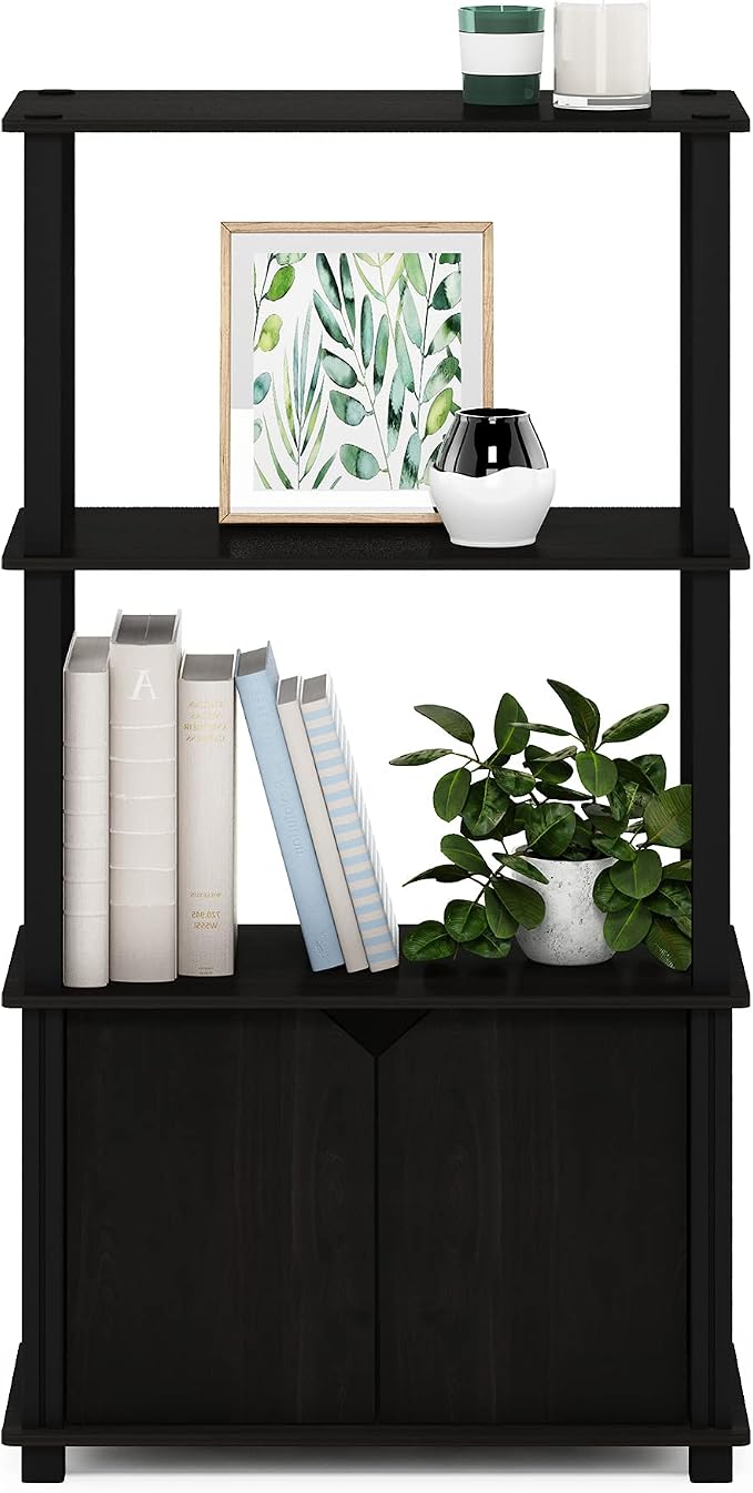 Furinno GO GREEN Storage Shelves, 4-Tier Book Shelf, Bookcase, Display Shelf with Open Shelf and Closed Storage, for Organization and Storage, Living Room, Garage, Home Office, Espresso