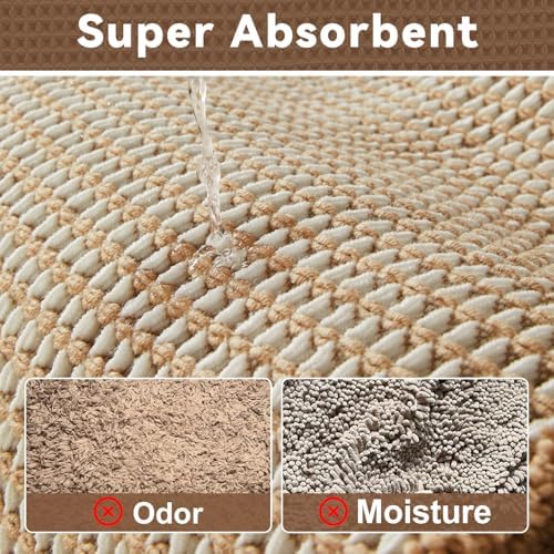 Triohero Waffle Bath Mat, Small Boho Bathroom Rugs, 16x24 Khaki & White