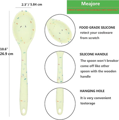 2 Pcs Silicone Spoons for Cooking Heat Resistant, Hygienic Design Cooking Utensi Rubber Spoons for Kitchen Cooking Baking Stirring Mixing Tools (Rainbow White)
