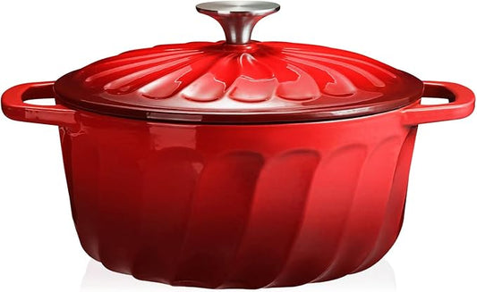 Enameled Cast Iron Dutch Oven Pot with Lid, 3 QT Dutch Oven for Bread Baking, Heavy Duty Cast Iron Pot for Braising, Cook, Bake, Oven Safe across All Cooktops (Red,3 QT)