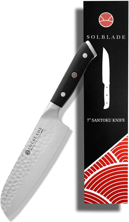 Santoku Knife 7 inch Blade - Origin Series - VG10 Japanese Damascus Steel - Razor Sharp - G10 Black Handle - Professional Full Tang Santoku Knife (Black), ORG-ST-BL-7