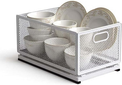 Pull-Out Cabinet Organizer W 9.4"x D 15.7"XH 8.3" Metal Steel Slide Basket with Adhesive Rails for Kitchen, Closet, Pantry Storage bathroom Sliding Drawer Rack undersink shelf