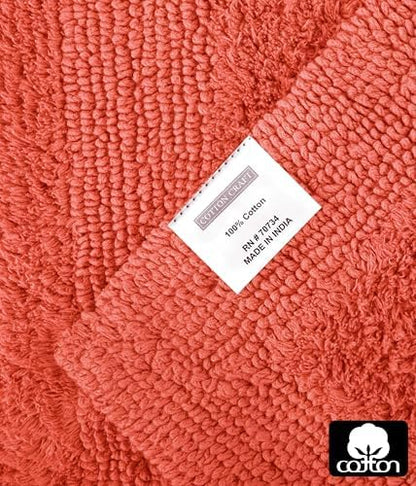 COTTON CRAFT 2 Pack Reversible Bath Mat - Soft Plush Bath Rug -17x24- Coral