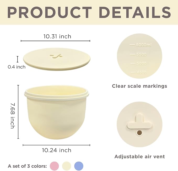 7 Qt 3-Pack Multicolor Silicone Liners with Vented Lids Compatible with KitchenAid Mixer, 2mm Extra-Thick Silicone Bowl Insert for Baking and Cooking, Mixer Parts & Accessories