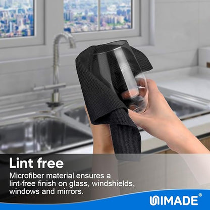 UNIMADE Microfiber Cleaning Cloth, 10 Pack Reusable Microfiber Towels for Cars Lint Free Cleaning Shop Towel Rags for Home Kitchen Automotive Bar Mechanic Restaurant Garage, 11.5"x 11.5", Black
