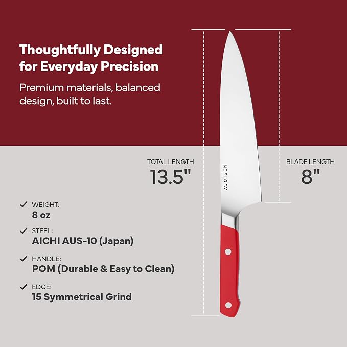 Misen 8 Inch Chef Knife, AUS-10 Japanese Stainless Steel - Red