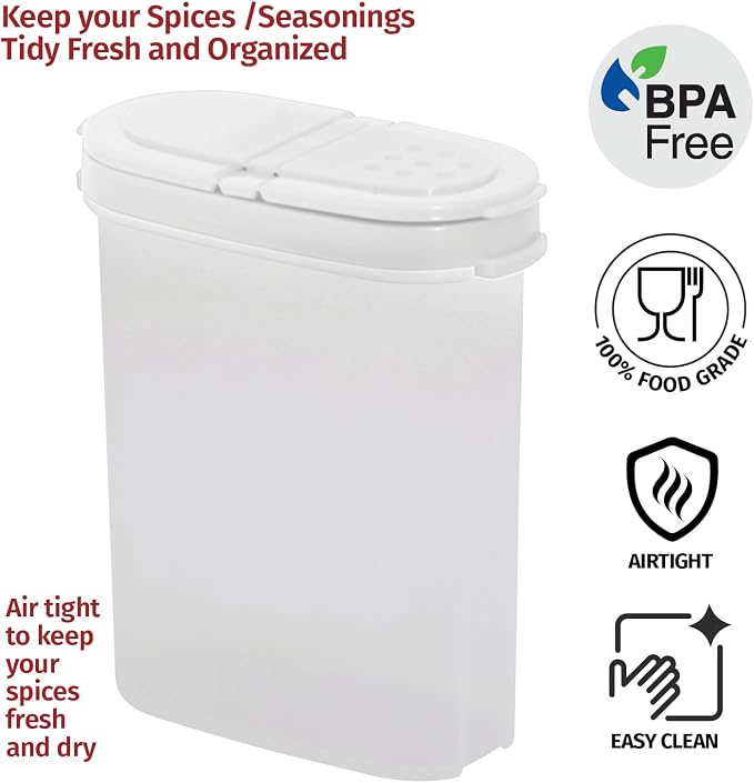 SIGNORA WARE Spice Jars with Lids - 8 oz Refillable Empty Airtight Spice/Seasoning Containers Set -2 in 1 Pour/Sift Shaker Lids Clear Plastic Spice/Seasoning Organizer Kitchen/Travel 2 pk