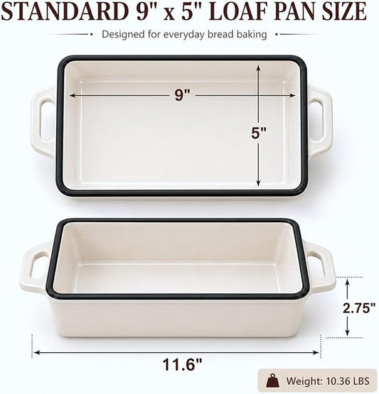 Northriver Casting 2 in 1 Enameled Cast Iron Bread Pan with Lid, Perfect Bread Oven, Loaf Pans for Baking Homemade Sourdough Bread 9x5, 2 Piece set, White