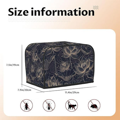 Flower Lotus Pattern Toaster Cover 2 Slice Wide Slot Washable Kitchen Appliance Covers Fingerprint Bread Machine Dust Cover Small Toaster Oven Accessories Covers Bread Maker Bag Women Gift