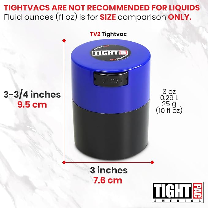 Tightvac - Premium Airtight Herb Storage Container - Holds ½ oz to 3 ounces - Keep Your Herbs and Dry Goods Fresh and Flavorful. Black Blue