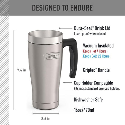 THERMOS ICON SERIES, Stainless Steel Mug, Matte Stainless Steel, 16 oz