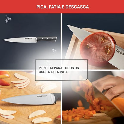 Tefal Ice Force Stainless Steel Slicing Knife - 20cm - Premium Design, Long Lasting Performance - K2320714, Silver/Black