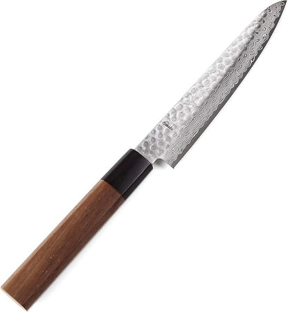 Japanese Petty Knife Hammered Damascus VG-10 46 Layer Octagonal Walnut Handle, 6-inch (150mm)