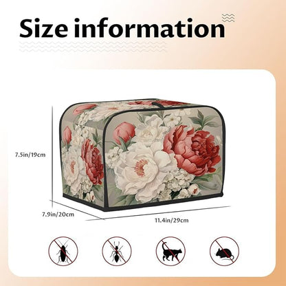 Vintage Flower Floral Toaster Cover 2 Slice Wide Slot Washable Kitchen Appliance Covers Fingerprint Bread Machine Dust Cover Small Toaster Oven Accessories Covers Bread Maker Bag Women Gift