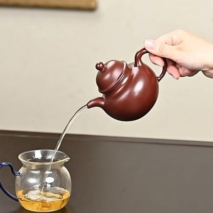 Handmade Purple Clay Teapot Duo Qiu Shape 250ml, Zisha Teapot for Gongfu Tea, Collectible Chinese Teapot for Loose Leaf Tea