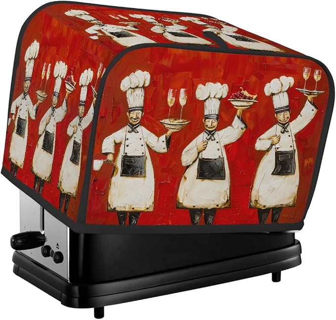 Red Chef Toaster Cover 2 Slice Wide Slot Washable Toaster Covers | Painting Art Dust and Fingerprint Protection Bread Maker Covers for Kitchen Accessories Decor Bakeware Women Gift