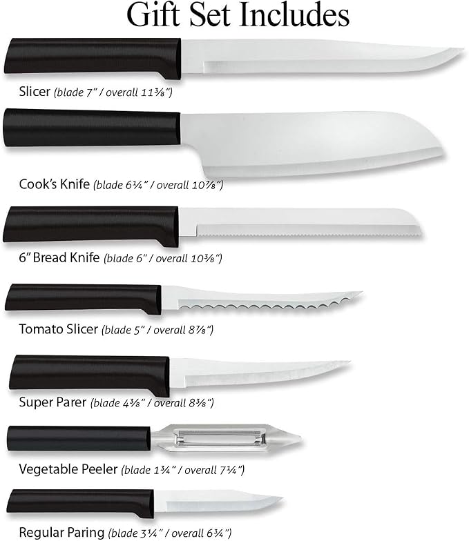 RADA Cutlery The Starter Gift Set (G238), 7-piece Knife Set, Stainless Steel Blades, Black Handle