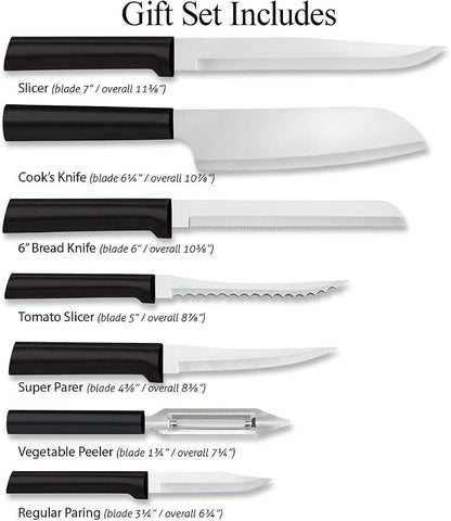 RADA Cutlery The Starter Gift Set (G238), 7-piece Knife Set, Stainless Steel Blades, Black Handle