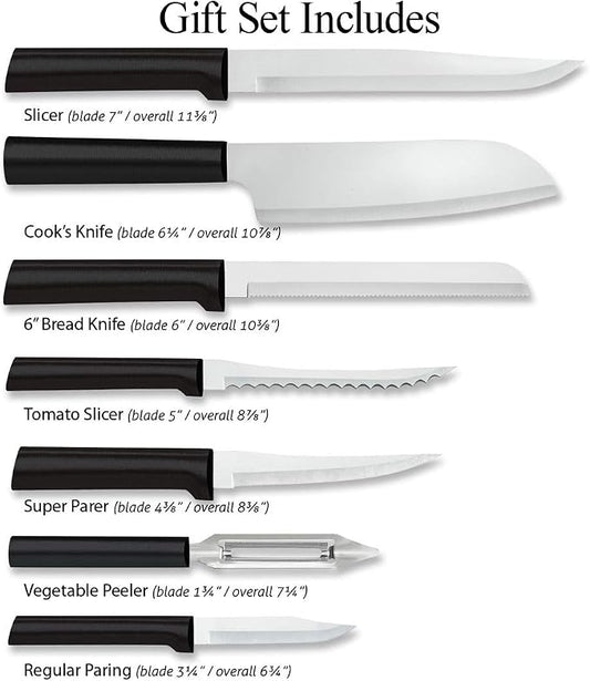 RADA Cutlery The Starter Gift Set (G238), 7-piece Knife Set, Stainless Steel Blades, Black Handle