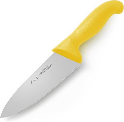 CURTA 6-inch Commercial-Grade Chef's Knife, NSF Listed, Ergonomic, Non-slip Yellow Handle, High Carbon 420 Stainless Steel Forged Blade Straight Edge, Dishwasher Safe, Rust Proof
