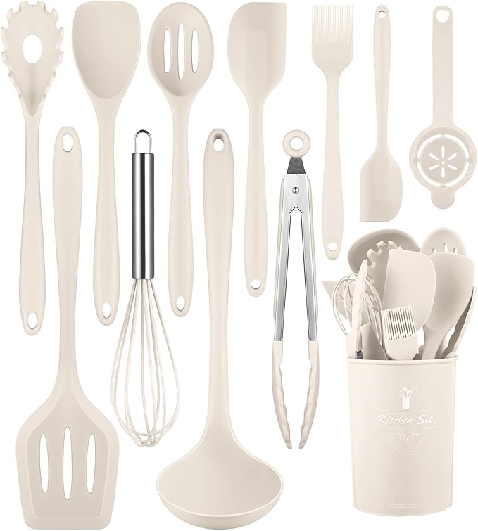 Kitchen Utensils Set-12 Pieces Silicone Cooking Utensils Set (Dishwasher Safe) 392°F Heat Resistant Spatula Set, Nonstick Cookware