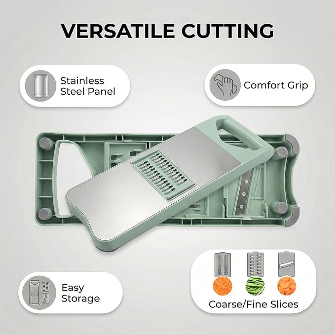 NACOLUS 3-Blade Mandoline Slicer for Kitchen,Stainless Steel Slicer Vegetable Cutter, Carrot Shredder, Kitchen Grater(Seafoam green, 3-in-1)
