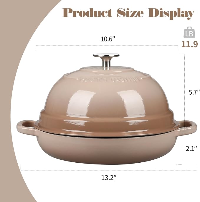 EDGING CASTING Enameled Cast Iron Dutch Oven Pot with Lid, Round Bread Oven for Homemade Sourdough Bread Baking, 6 Quart, Mocha