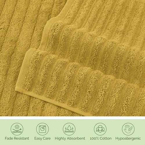 Elegant Comfort 100% Turkish Cotton Corduroy Ribbed Luxury Soft 2 Pack Bath Towels 27 x 54 Inch - Ultra Plush, Absorbent, Quick Dry, Hotel Spa Quality Towels for Bathroom Essentials, Gold