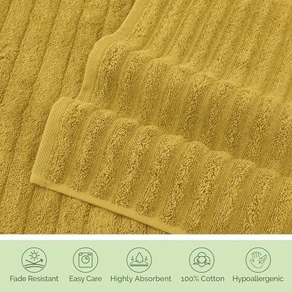 Elegant Comfort 100% Turkish Cotton Corduroy Ribbed Luxury Soft 2 Pack Bath Towels 27 x 54 Inch - Ultra Plush, Absorbent, Quick Dry, Hotel Spa Quality Towels for Bathroom Essentials, Gold