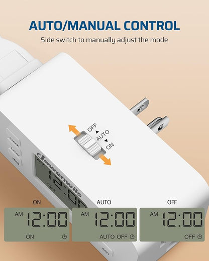 DEWENWILS 24 Hour Programmable Digital Timer Outlet, Timers for Electrical Outlets, Indoor Light Timers for Lamp Fan Aquarium, 2 Grounded Outlet, 125V/15A Resistive/1000W Tungsten, 3 Prong, 1 Pack