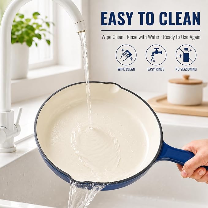 Hisencn Enameled Cast Iron Skillet Set - 3 Piece Ceramic Coated Fry Pan Set(8'',9.5'' 11''), PFAS/PTFE/PFOA Free, Oven & Induction Safe, Navy Blue Cookware for Gas/Electric Stovetop
