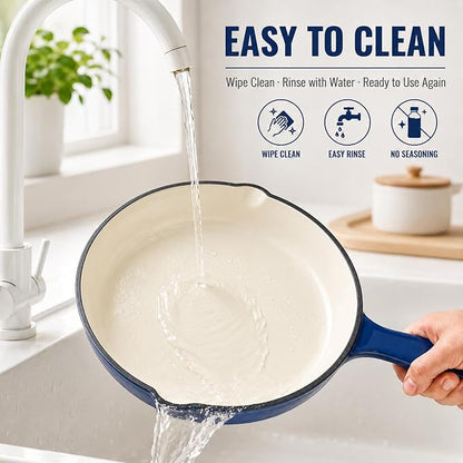 Hisencn Enameled Cast Iron Skillet Set - 3 Piece Ceramic Coated Fry Pan Set(8'',9.5'' 11''), PFAS/PTFE/PFOA Free, Oven & Induction Safe, Navy Blue Cookware for Gas/Electric Stovetop