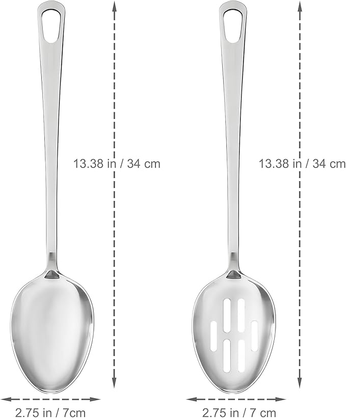 Abodpove Stainless Steel Cooking Spoons Set - Serving Spoons For Cooking, Large Cooking Serving Spoon & Slotted Spoon, Easy to Clean Kitchen Spoons Set, Dishwasher Safe