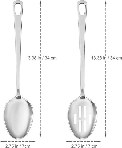 Abodpove Stainless Steel Cooking Spoons Set - Serving Spoons For Cooking, Large Cooking Serving Spoon & Slotted Spoon, Easy to Clean Kitchen Spoons Set, Dishwasher Safe