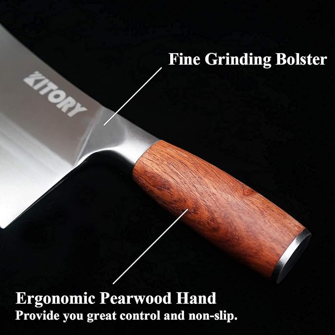 Kitory Chinese Chef Knife 7 Inch, Ultra Sharp German Steel Cleaver Knife with Ergonomic Pearwood Handle, Heavy Duty Bone Chopping Knife for Meat, Vegetables & Daily Kitchen Use