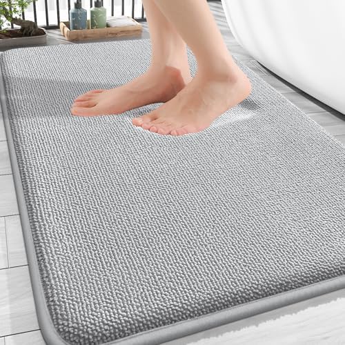 OLANLY Thick Memory Foam Bathroom Rug 34x21, Absorbent Bath Mat, Light Grey