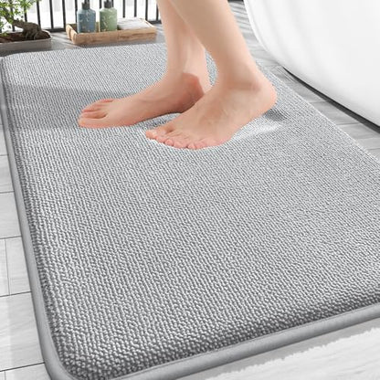 OLANLY Thick Memory Foam Bathroom Rug 34x21, Absorbent Bath Mat, Light Grey