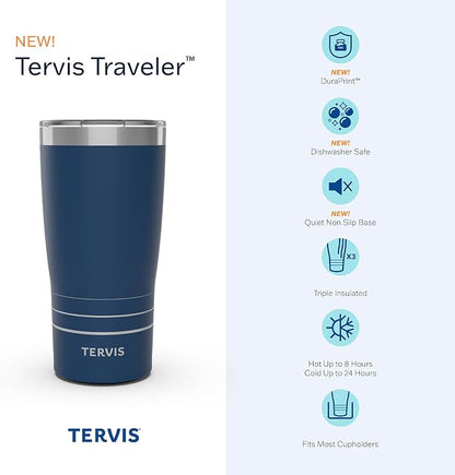Tervis Traveler Fishing Here Fishy Fishy Triple Insulated Tumbler Travel Cup Keeps Drinks Cold & Hot, 20oz, Stainless Steel
