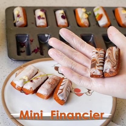 2 Pcs 12 Cup Financier Cake Pan, 11.8x7.9x0.7 inch Financier Baking Pan Non-stick Mini Bread Mold, Bakeware for Oven Baking Mini Bars, Granola Bar Cornbread(Black)