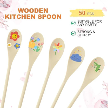 STARVAST 50 Pcs 12 Inch Wooden Spoons for Cooking, Wooden Mixing Spoons Long Handle for Mixing, Stirring or Tasting, Kitchen Utensils for Cooking and Crafts, Personalized Wood Burning