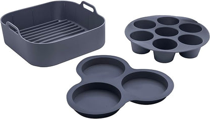 Gourmia Air Fryer Accessories Set - 3 Piece Silicone, Liner, Egg Bite Cooker, 7-Hole Cupcake Mold, BPA-Free, Nonstick, Heat Resistant 445°F, Dishwasher Safe, Food Grade