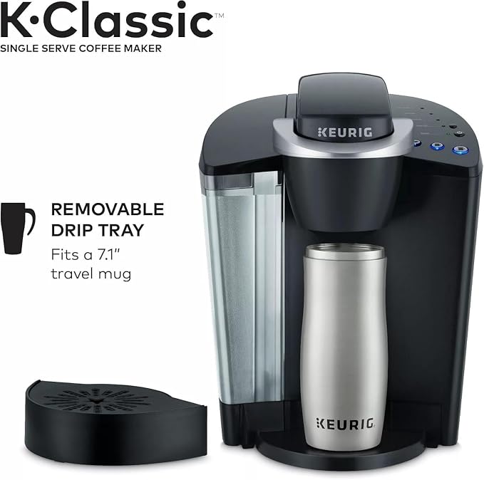 Keurig K-Classic Single Serve K-Cup Pod Coffee Maker, with 3 Brew Sizes, 48oz Removable Reservoir, Black (Renewed)