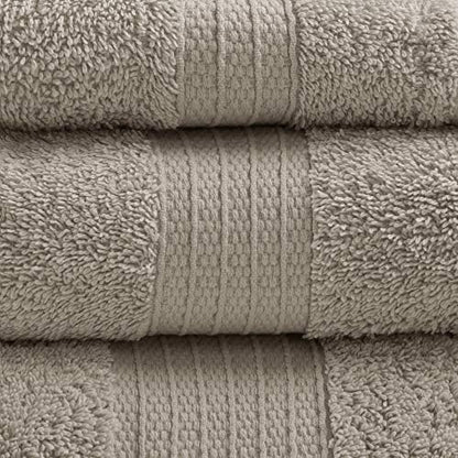 Madison Park Organic 100% Cotton Bathroom Towel Set, Hotel & Spa Quality Highly Absorbent, Quick Dry, Include for Shower, Handwash & Facial Washcloth, Multi-Sizes, Tan (Pack of 2)
