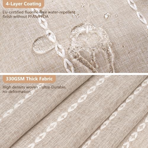 Seenus Boho Farmhouse Shower Curtain and Fabric Liner Set, Heavyweight Linen Textured Fabric Shower Curtain Taupe with Tassels, 2 in 1 Waterproof Fabric Shower Curtain Set for Bathroom, 72x72 Inch