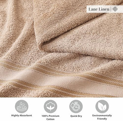 LANE LINEN Large Bath Towel Set Absorbent Quick Dry 100% Cotton - Taupe